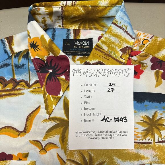 Vintage Vancort Mens Hawaiian Button Up Shirt L No Iron Luau Surf Beach Retro - Picture 3 of 9
